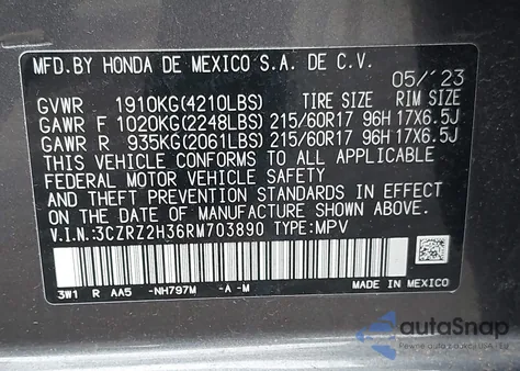2024 Honda Hr-V Awd Lx z USA, uszkodzony, nr VIN 3CZRZ2H36RM703890
